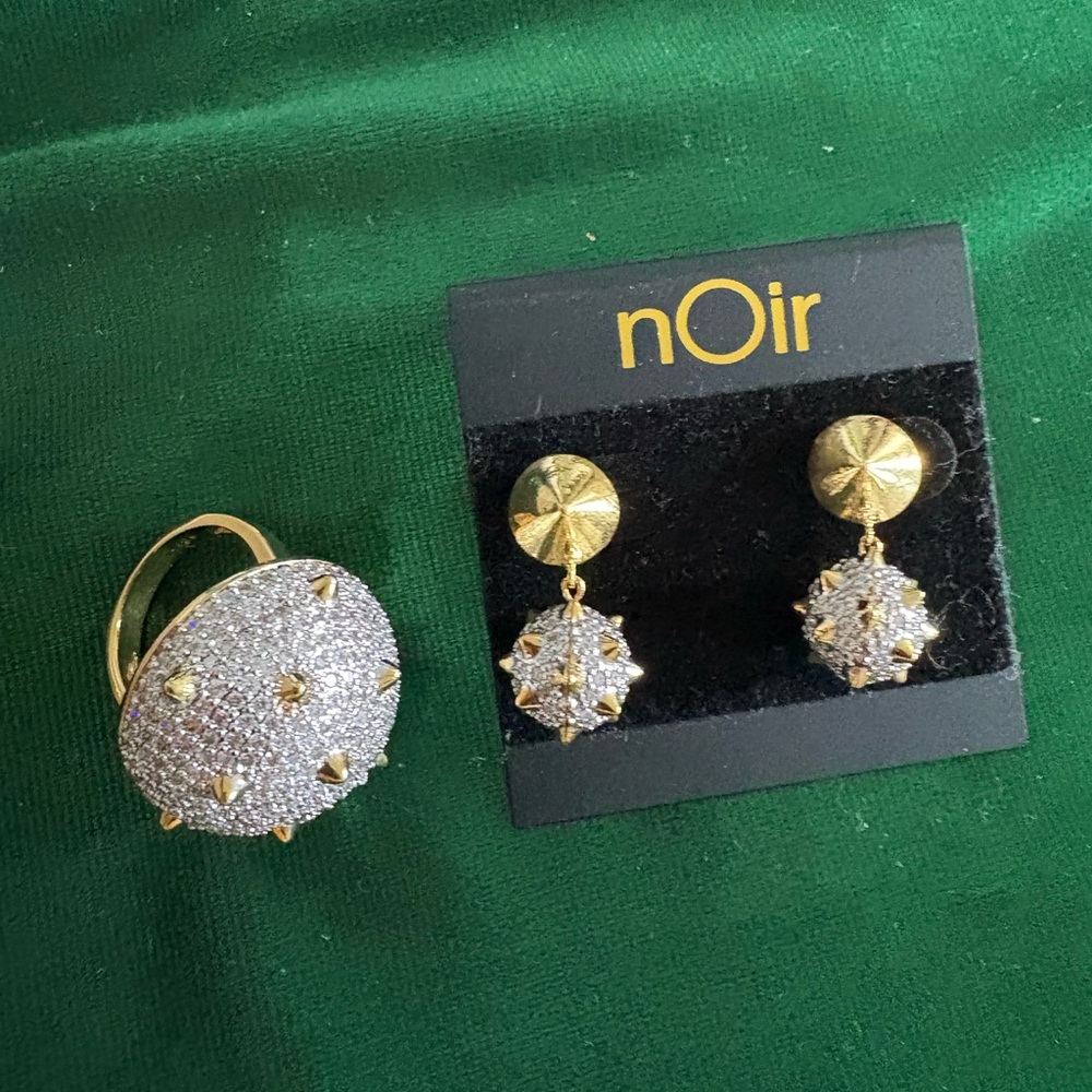 nOir Jewelry Gold and Silver Stud Earrings and Ring Set